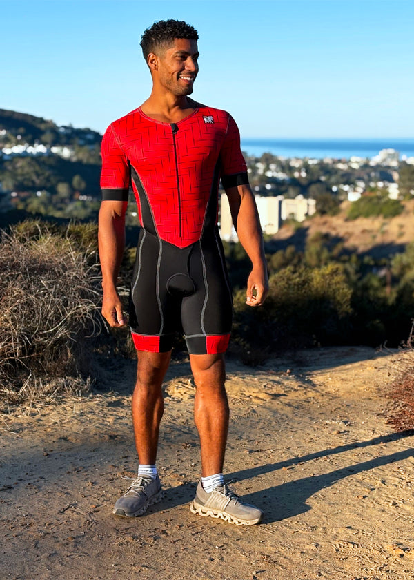 Traje de baño con mangas y diseño de chevron Forza Flisuit™ para hombre (diseña el tuyo propio)