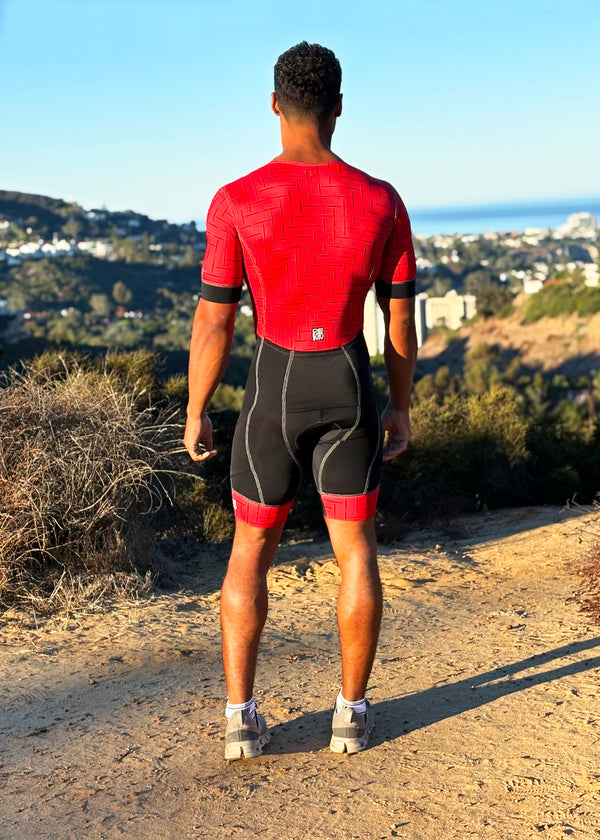 Traje de baño con mangas y diseño de chevron Forza Flisuit™ para hombre (diseña el tuyo propio)