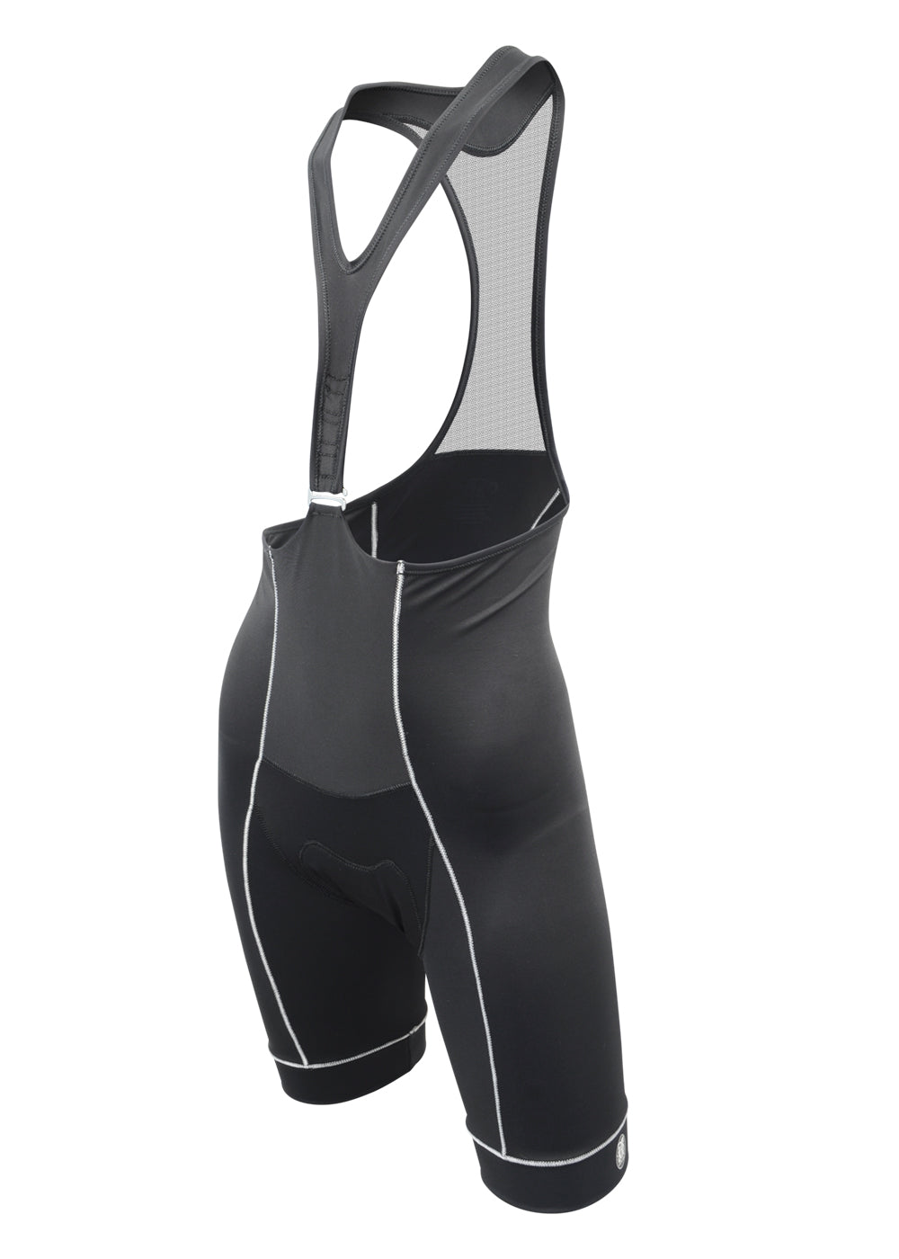 fahrradbekleidung damen DeSoto Women's Femme 400-Mile Cycling Bib - Black / White Stitch